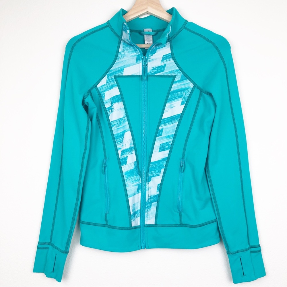 VGUC Ivivva Lululemon Girls Perfect Your Practice Jacket Turquoise White Size 14